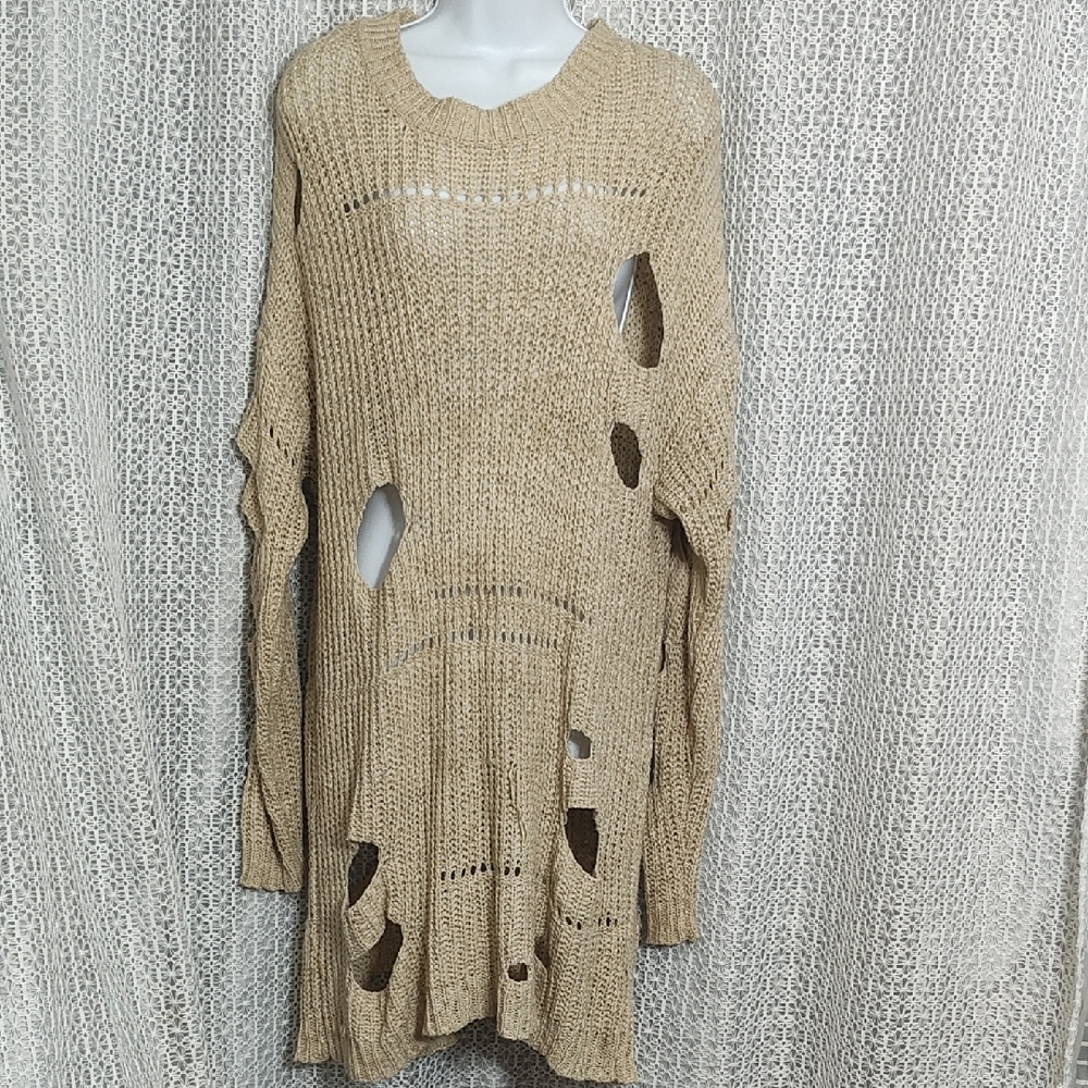 Elegant Beige Knit Sweater Dress